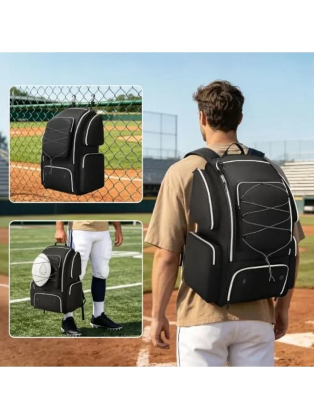 Large Capacity Football Backpack with Shoe Compartment, Padded Straps & Multiple